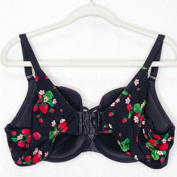 Torrid XO Back-Smoothing Push-up Plunge Strawberry Black Print Bra W-811 Sz 44C - Picture 5 of 11